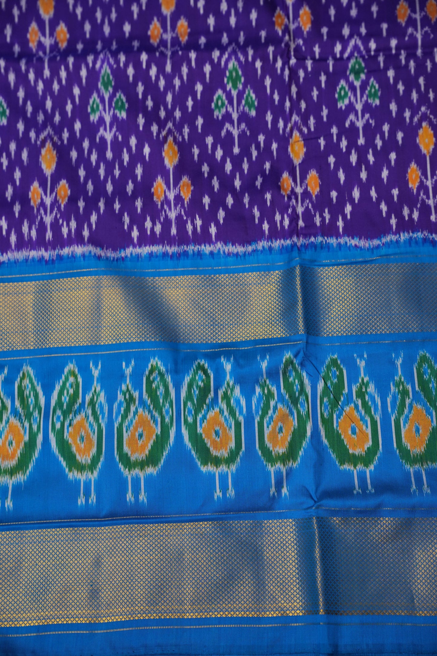 Pure Ikkat Soft Silk Saree - Purple with Blue