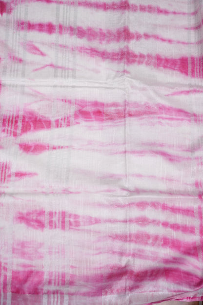 Pure Linen Shibori Print Saree - White & Pink