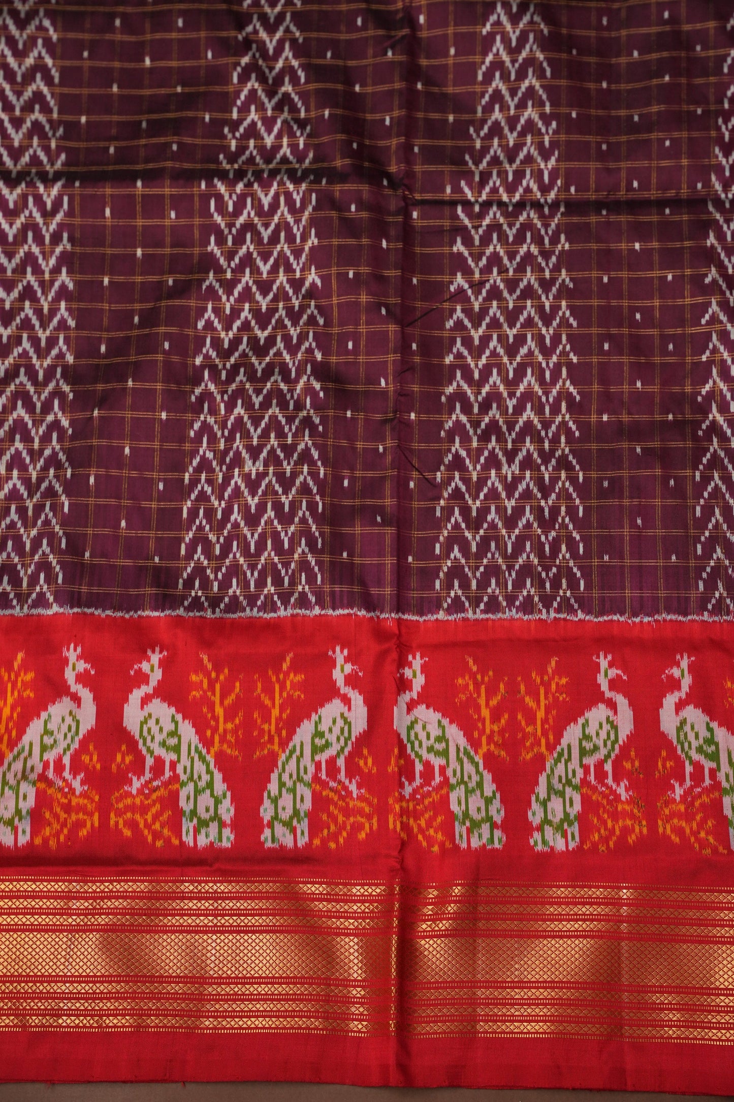 Pure Ikkat Soft Silk Saree - Coffee with Red