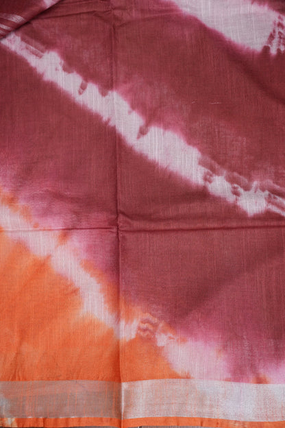 Pure Linen Shibori Print Saree - Orange & Maroon