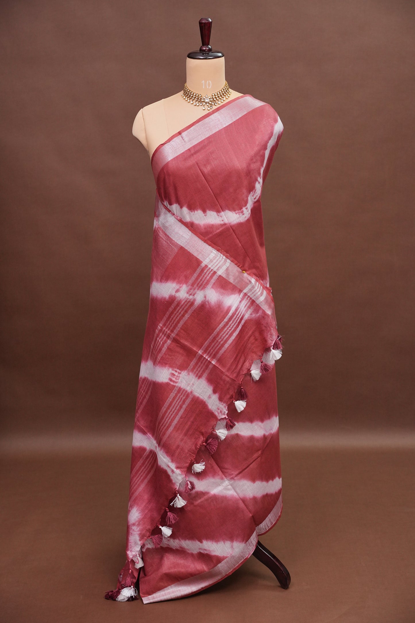 Pure Linen Shibori Print Saree - Maroon