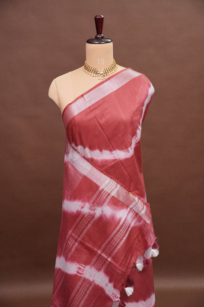 Pure Linen Shibori Print Saree - Maroon