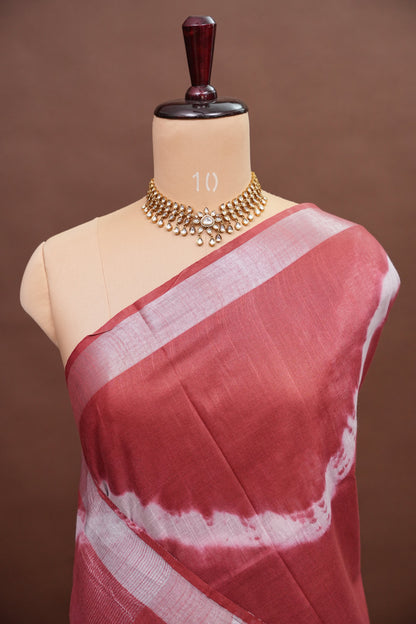 Pure Linen Shibori Print Saree - Maroon