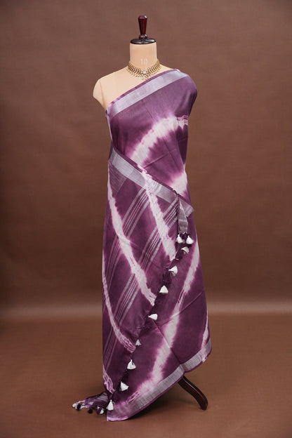 Pure Linen Shibori Print Saree - Wine