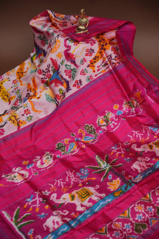Pure Ikkat Soft Silk Saree -  Pink with Multicolour