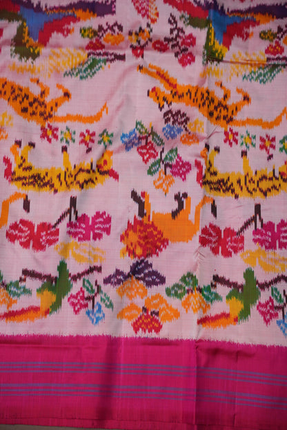 Pure Ikkat Soft Silk Saree -  Pink with Multicolour