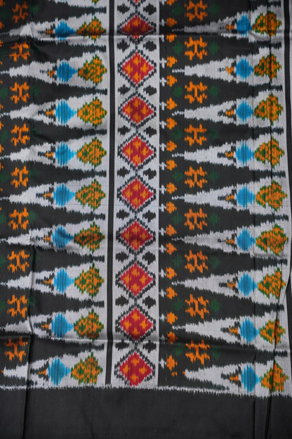 Pure Ikkat Soft Silk Saree - Black with Multicolour