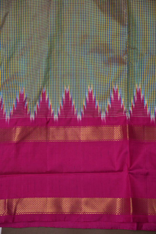 Pure Ikkat Soft Silk Saree - Pistachio Green with Pink