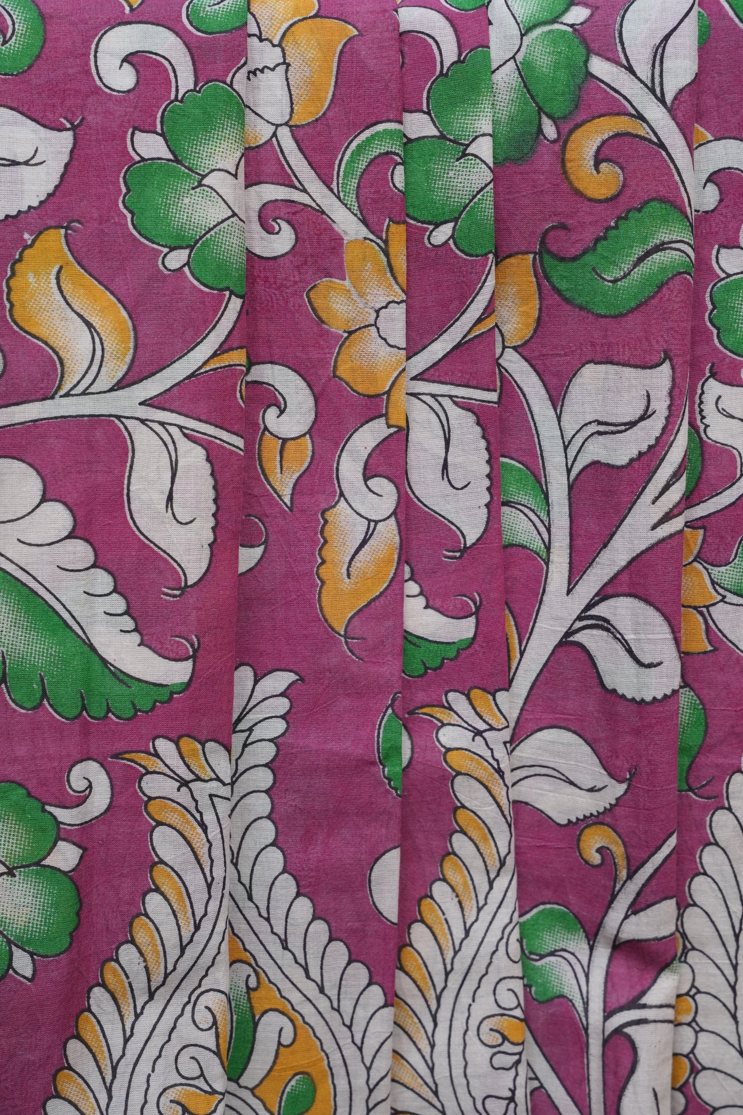 Pure Cotton Saree with Digital Kalamkari Prints - Pink & White