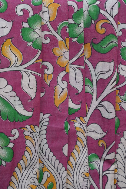 Pure Cotton Saree with Digital Kalamkari Prints - Pink & White
