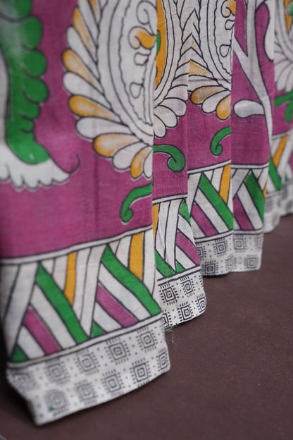 Pure Cotton Saree with Digital Kalamkari Prints - Pink & White
