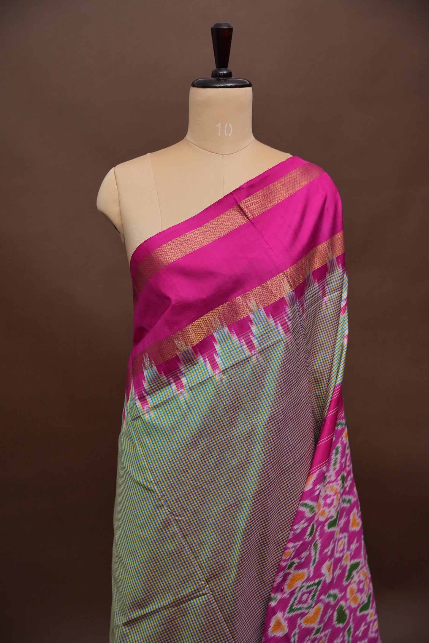 Pure Ikkat Soft Silk Saree - Pistachio Green & Pink