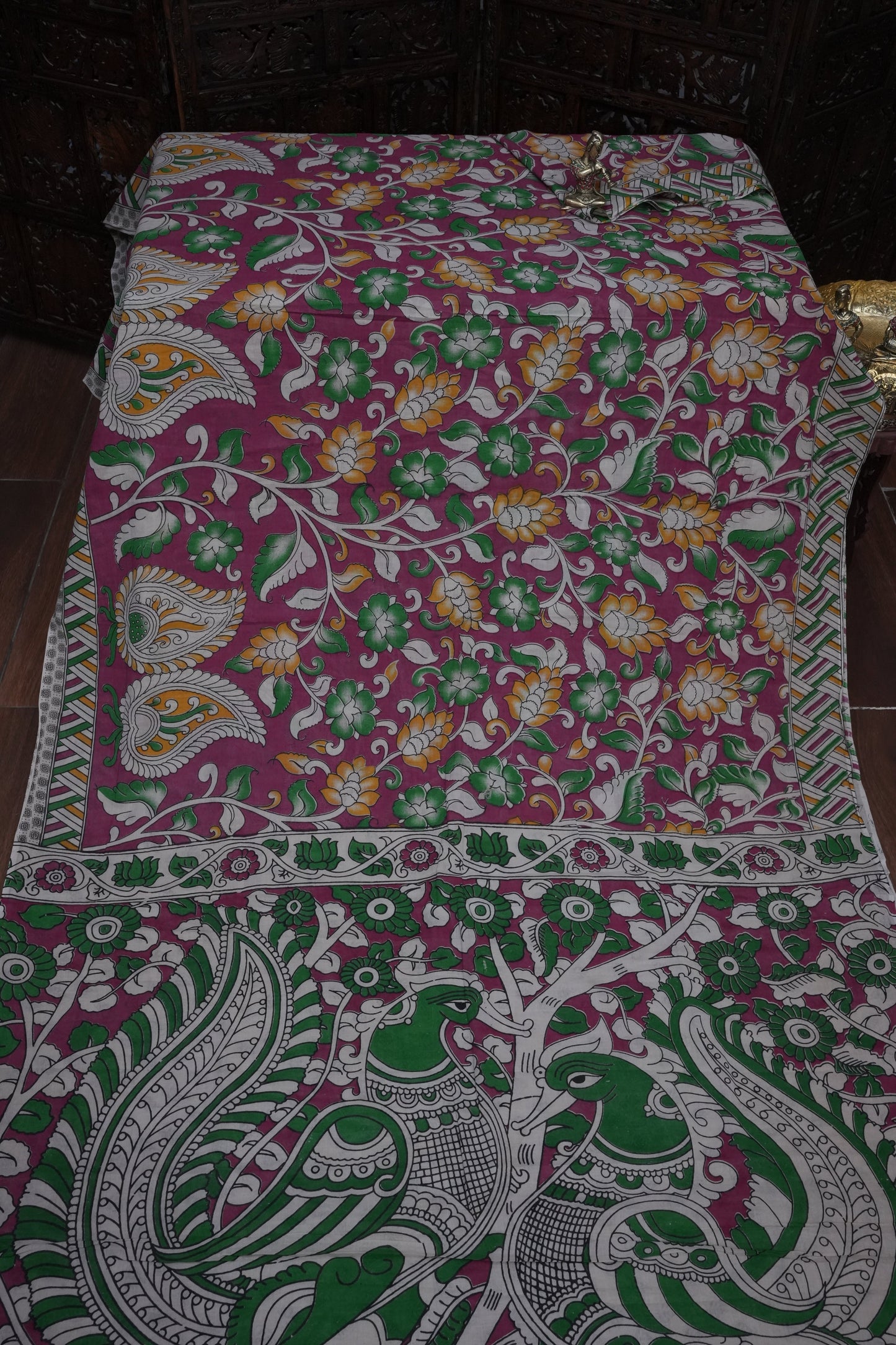 Pure Cotton Saree with Digital Kalamkari Prints - Pink & White