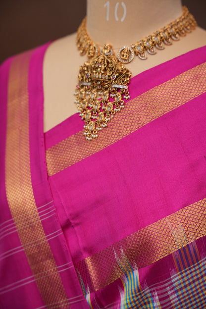 Pure Ikkat Soft Silk Saree - Pistachio Green & Pink