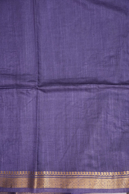 Hand Embroidery Pure Linen Silk Saree With Gold Zari Border - Smoky Lavender Purple