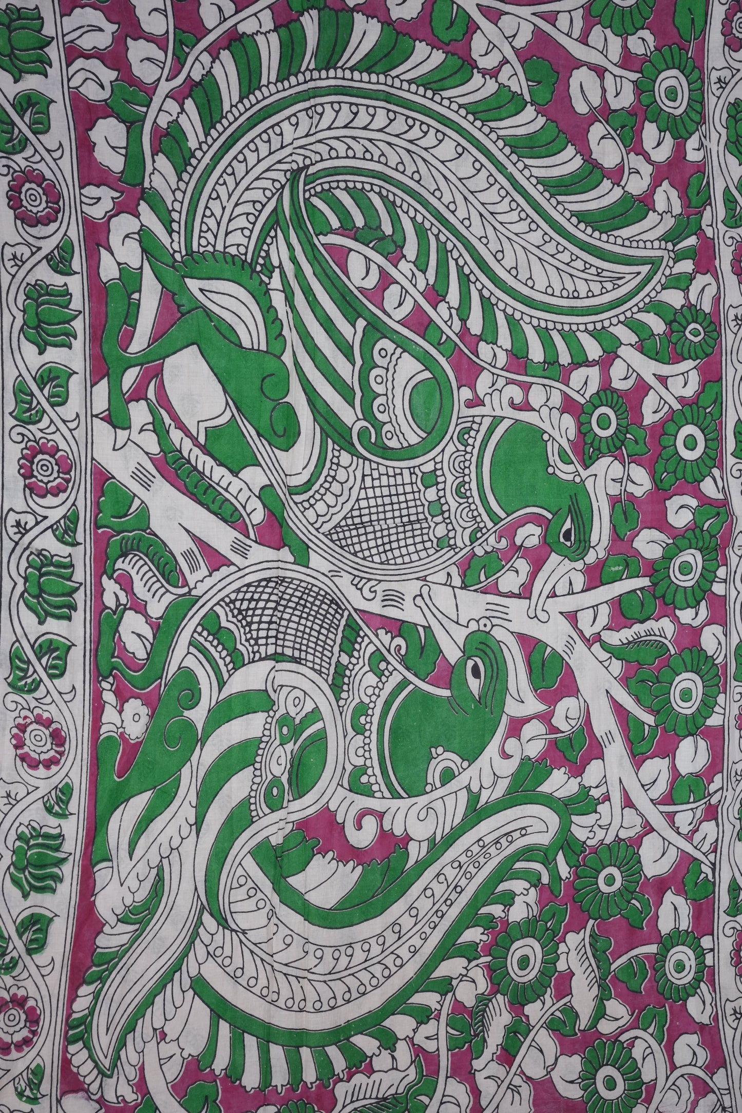 Pure Cotton Saree with Digital Kalamkari Prints - Pink & White