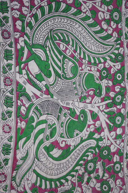 Pure Cotton Saree with Digital Kalamkari Prints - Pink & White