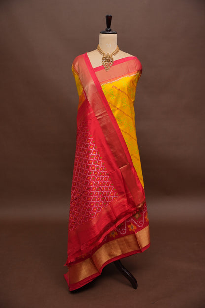 Pure Ikkat Soft Silk Saree - Yellow & Red