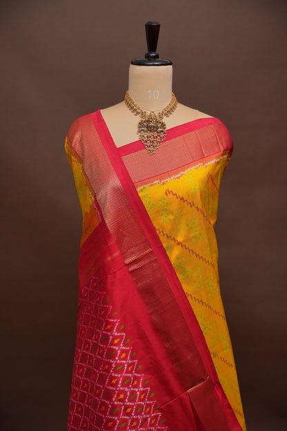 Pure Ikkat Soft Silk Saree - Yellow & Red