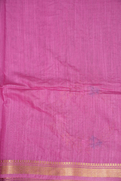 Hand Embroidery Pure Linen Silk Saree With Gold Zari Border - Candy Pink