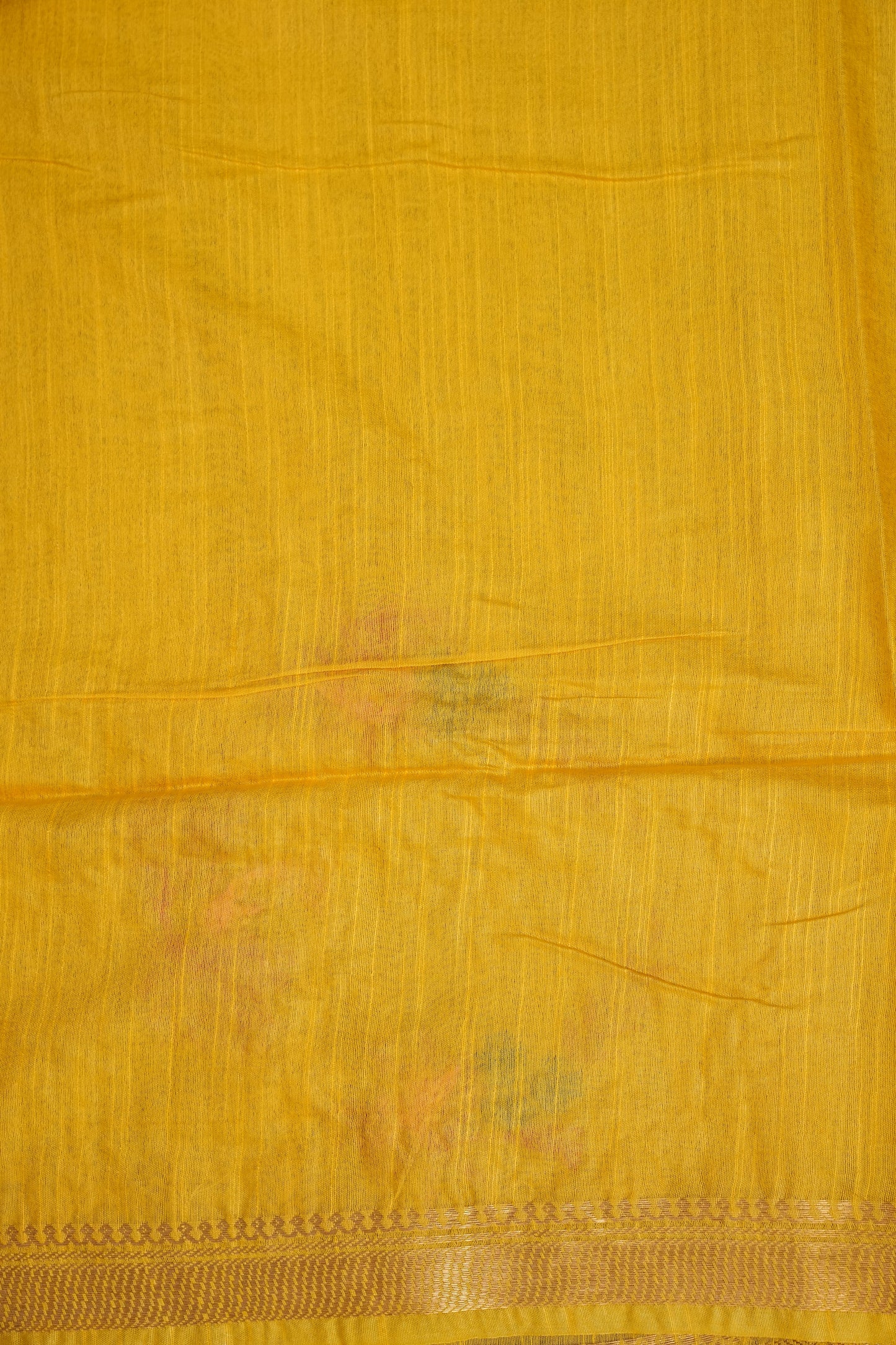 Hand Embroidery Pure Linen Silk Saree With Gold Zari Border - Yellow