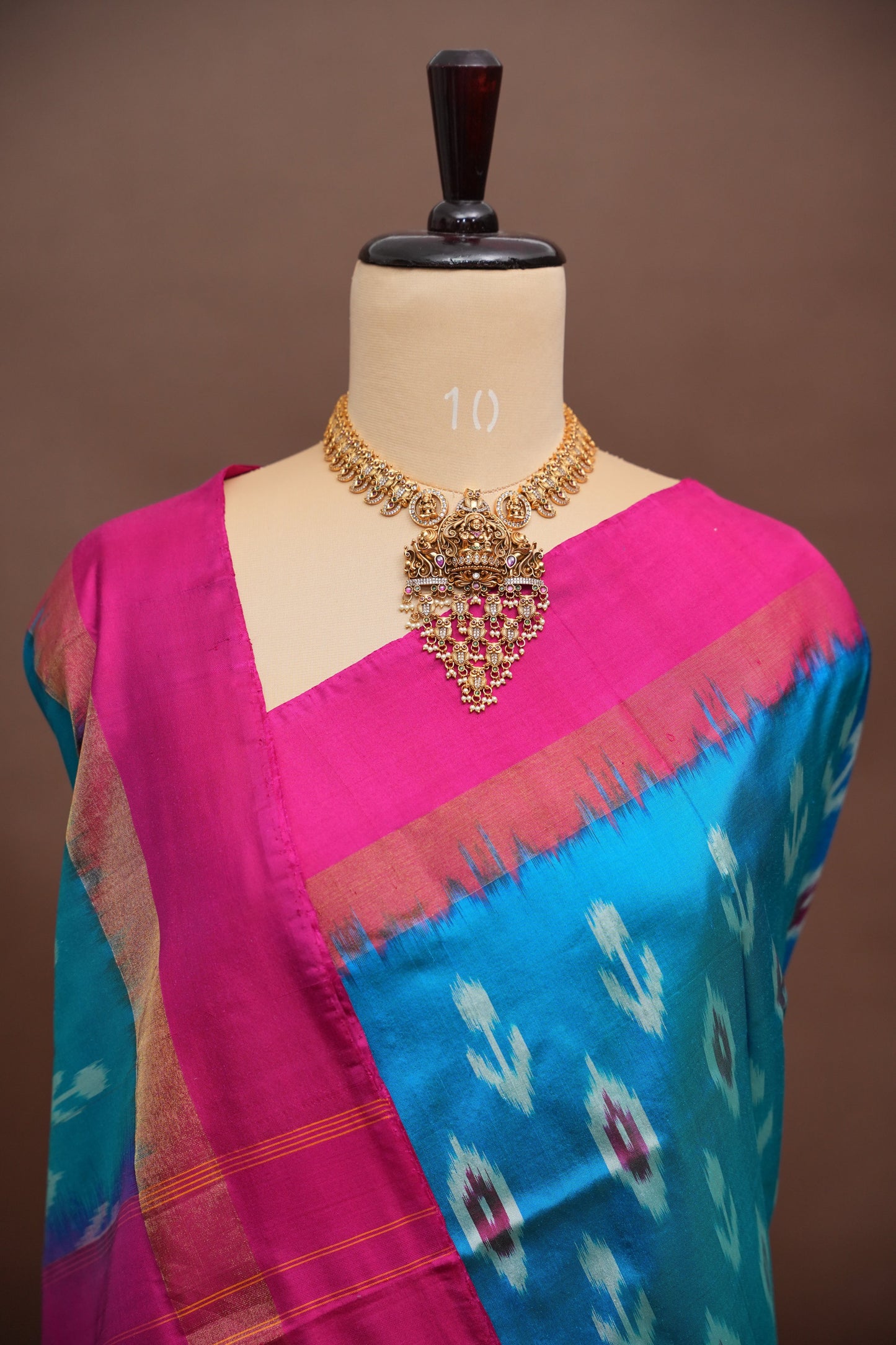 Pure Ikkat Soft Silk Saree - Turquoise Blue & Rani Pink