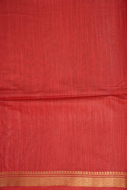 Hand Embroidery Pure Linen Silk Saree With Gold Zari Border - Red
