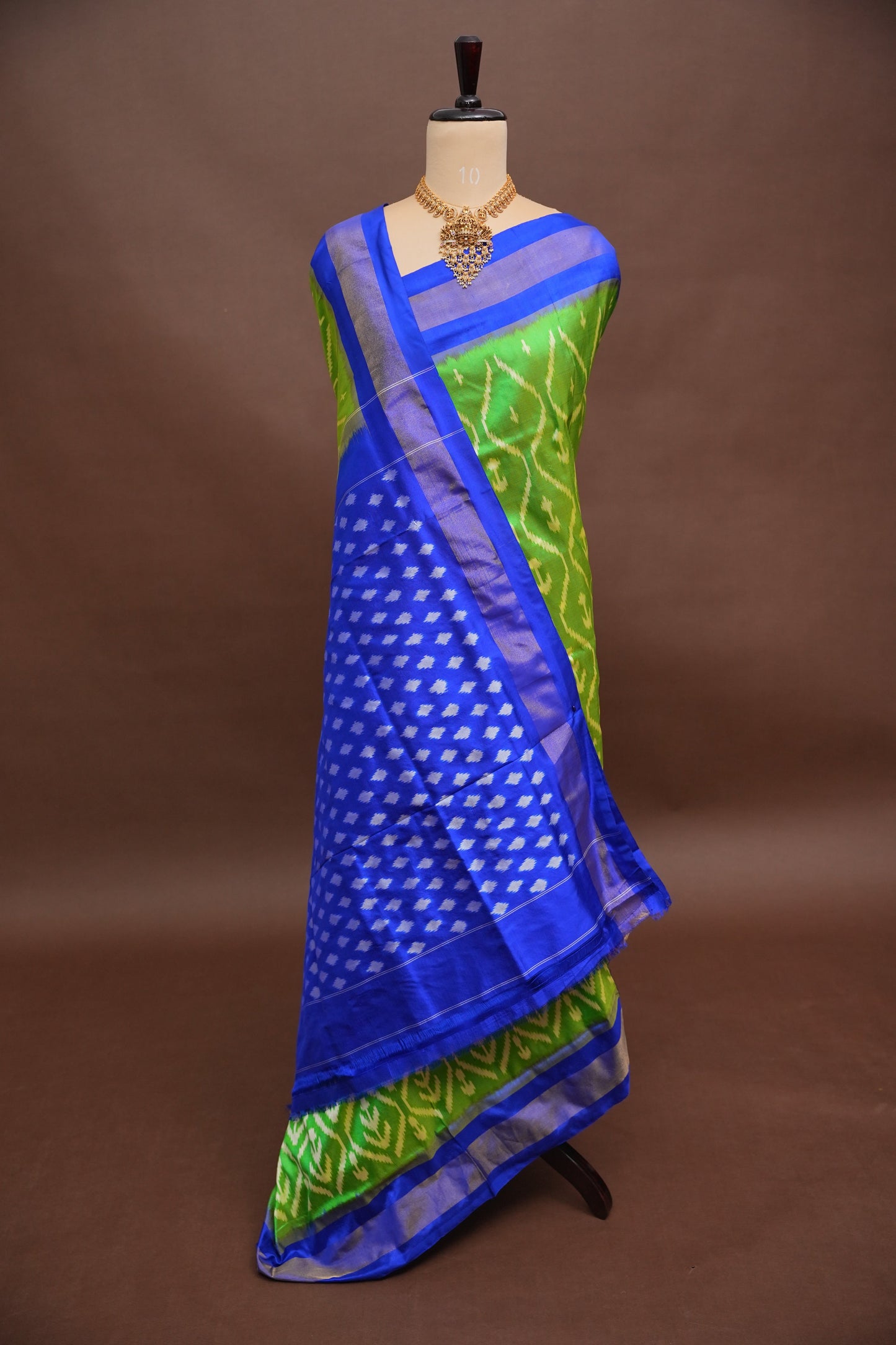 Pure Ikkat Soft Silk Saree - Green & Blue