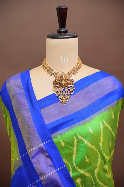 Pure Ikkat Soft Silk Saree - Green & Blue