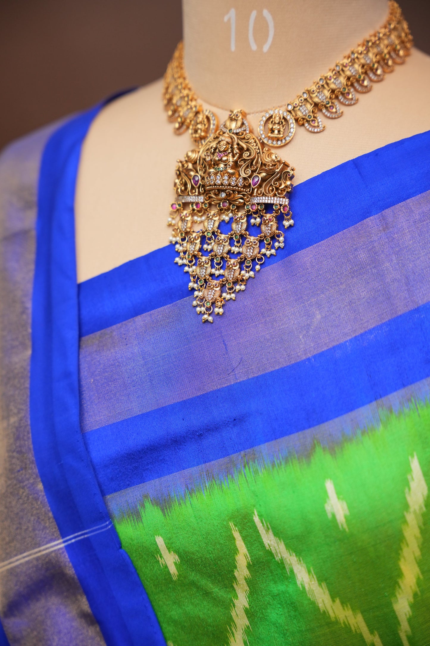 Pure Ikkat Soft Silk Saree - Green & Blue
