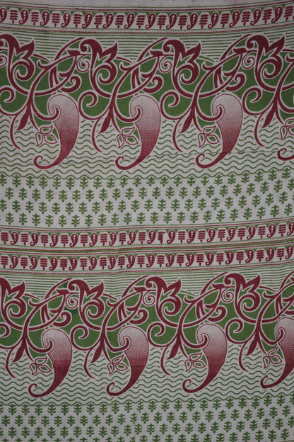 Pure Cotton Saree with Digital Kalamkari Prints - Green & Beige