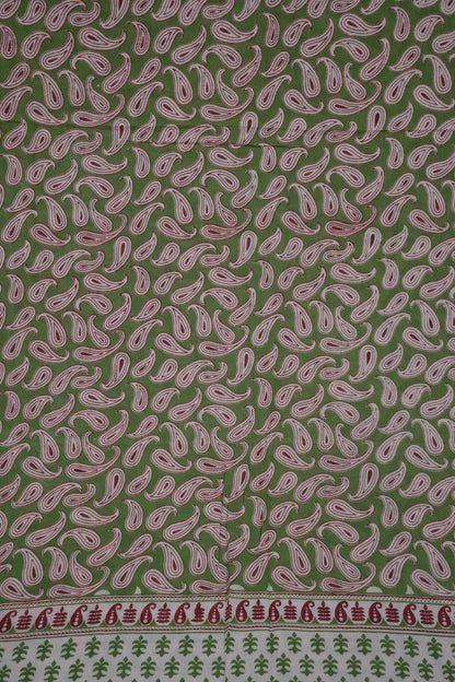 Pure Cotton Saree with Digital Kalamkari Prints - Green & Beige