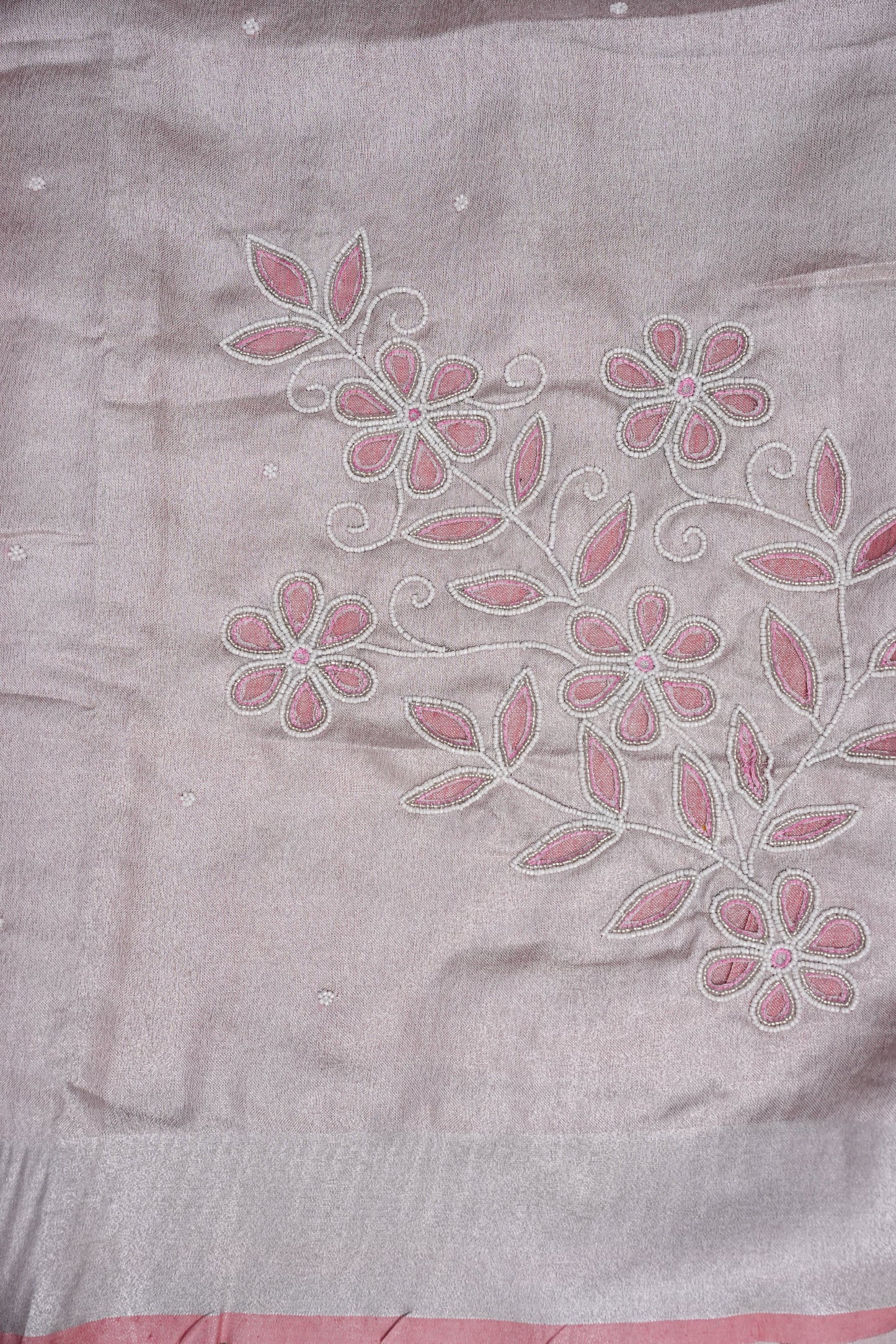 Hand Embroidered Pure Tissue Linen Silk Saree - Blush Pink