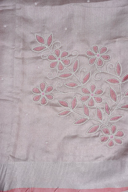 Hand Embroidered Pure Tissue Linen Silk Saree - Blush Pink