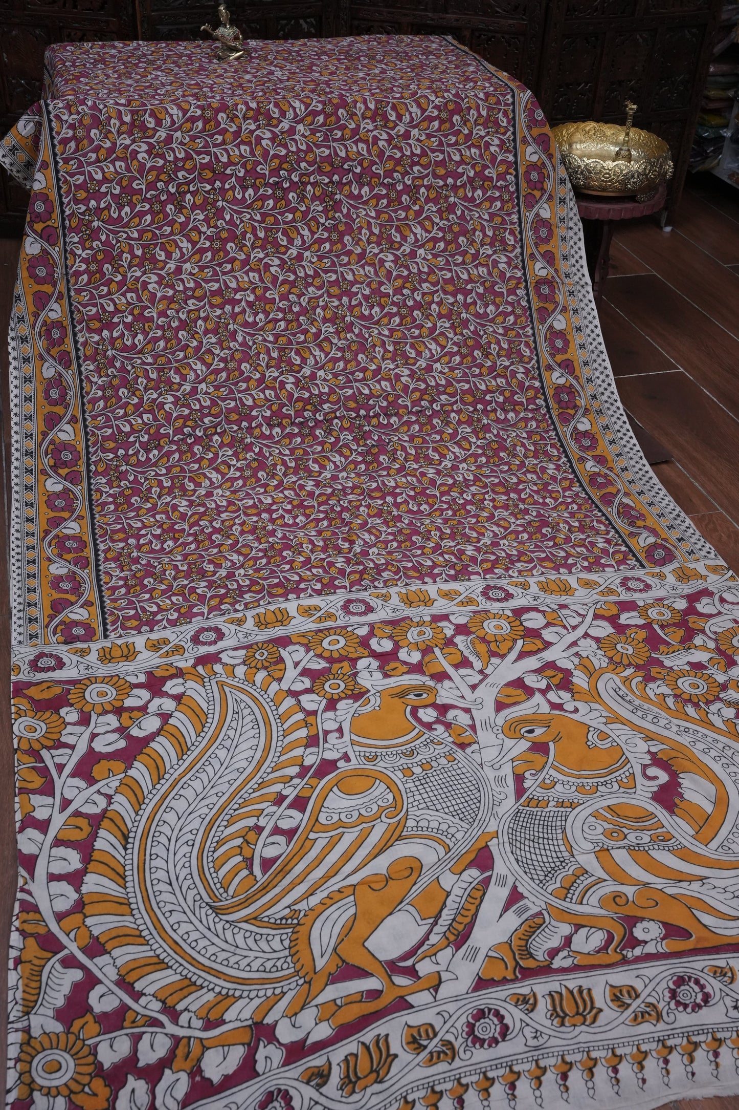 Pure Cotton Saree with Digital Kalamkari Prints - Magenta