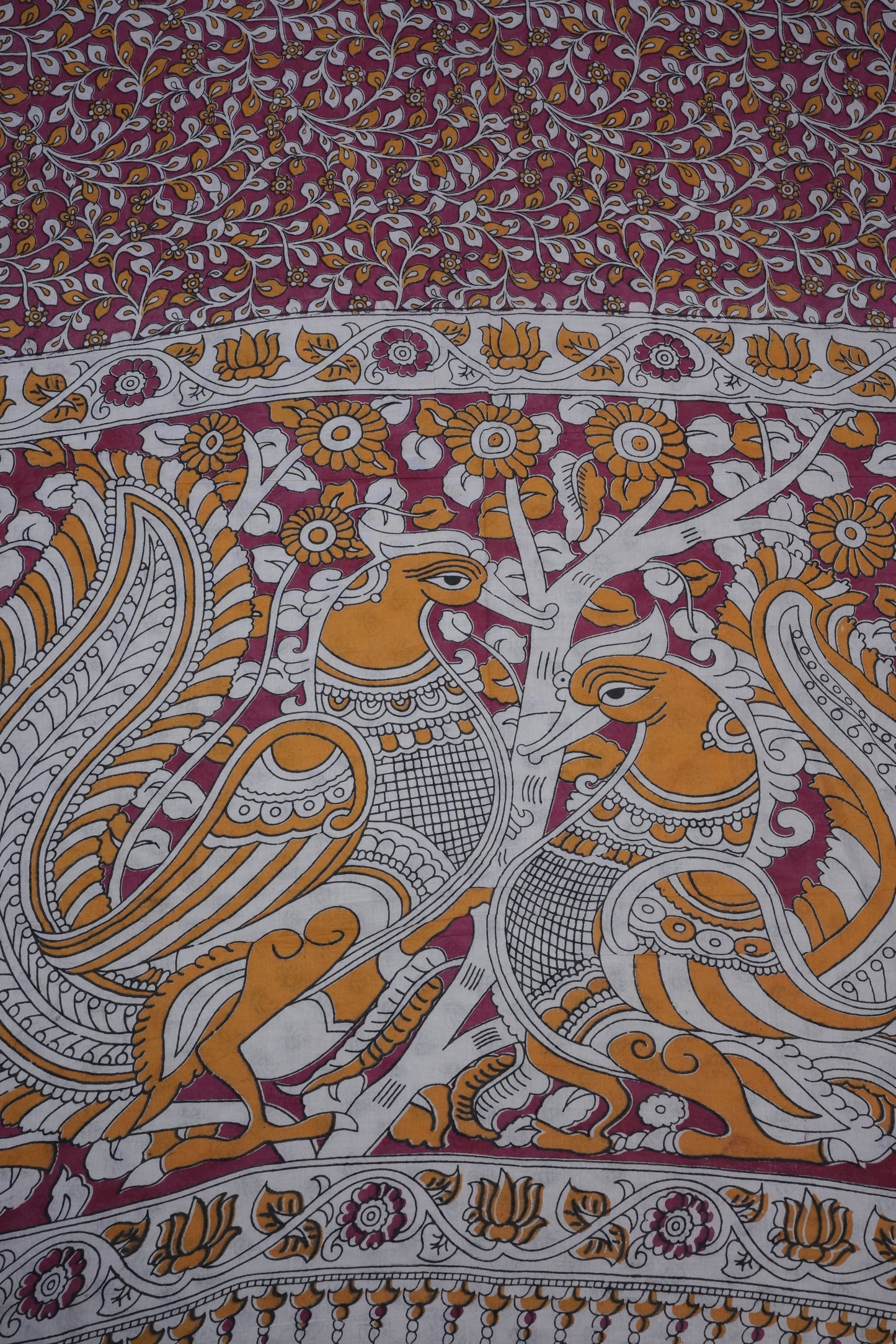 Pure Cotton Saree with Digital Kalamkari Prints - Magenta