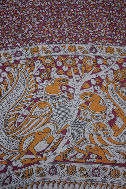 Pure Cotton Saree with Digital Kalamkari Prints - Magenta
