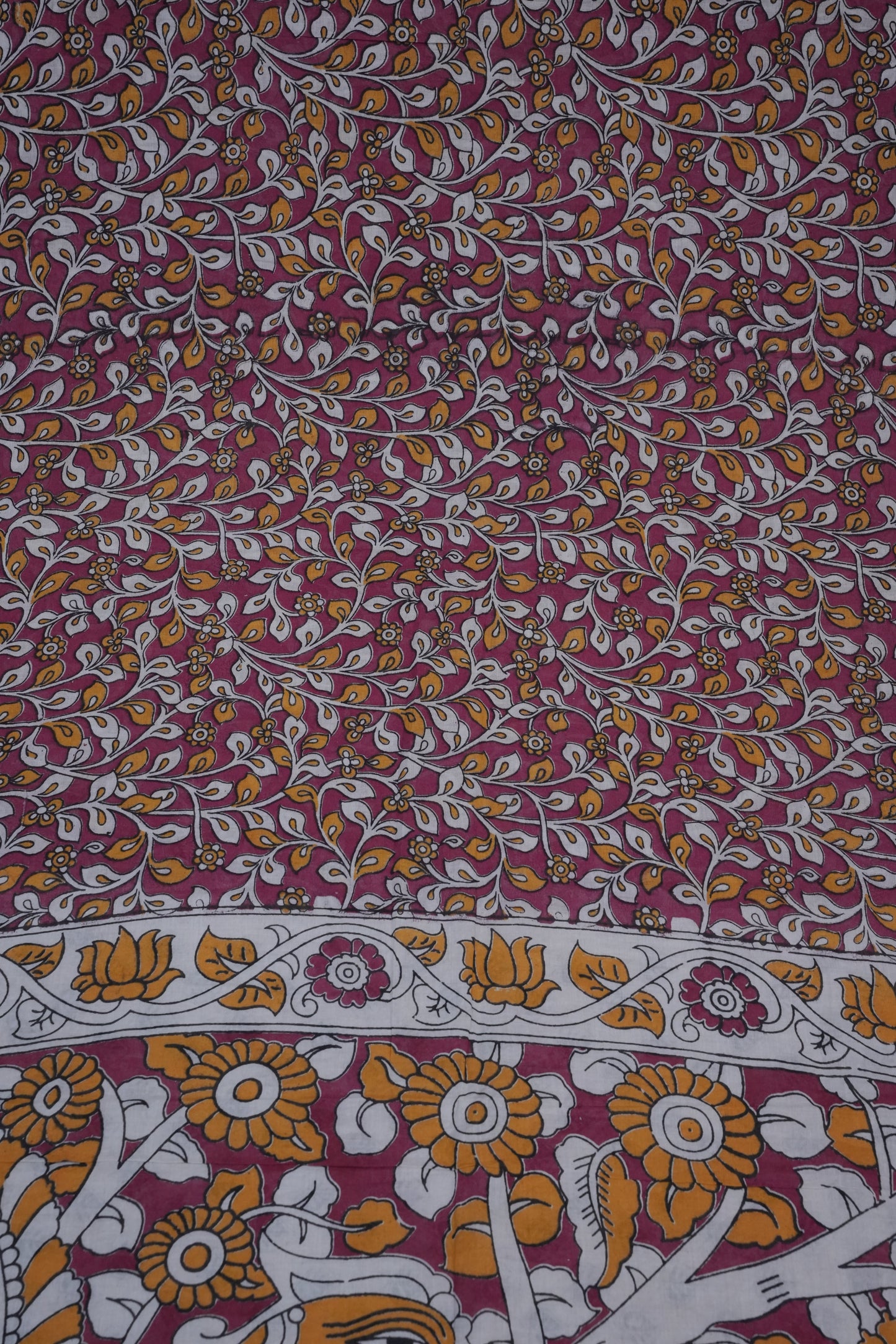 Pure Cotton Saree with Digital Kalamkari Prints - Magenta