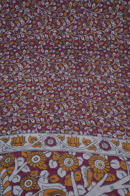 Pure Cotton Saree with Digital Kalamkari Prints - Magenta