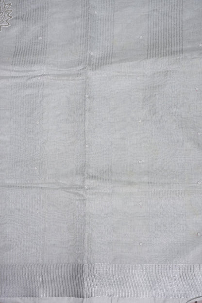 Hand Embroidered Pure Tissue Linen Silk Saree - Silver