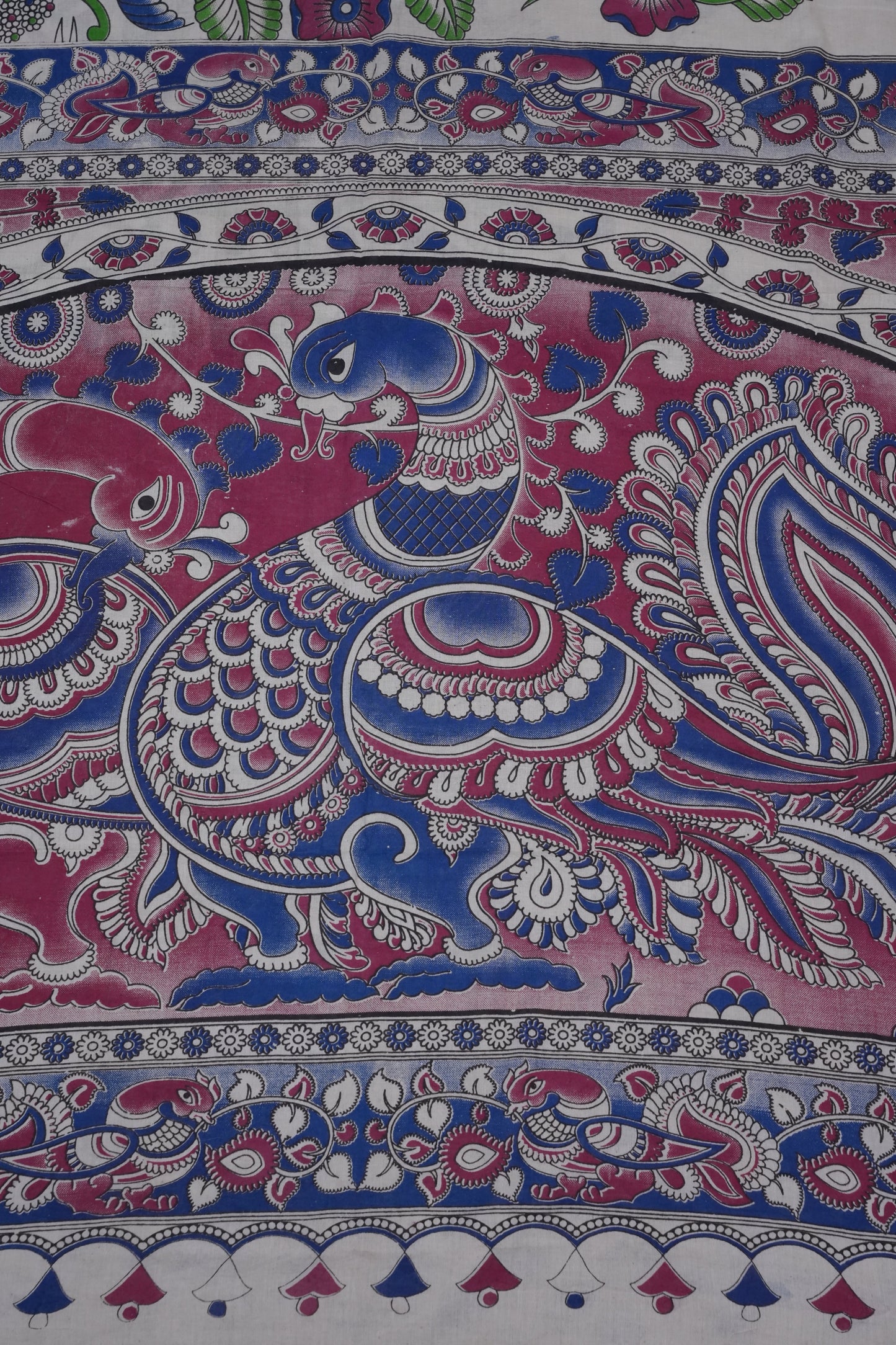 Pure Cotton Saree with Digital Kalamkari Prints – Ivory, Fuchsia Pink & Royal Blue