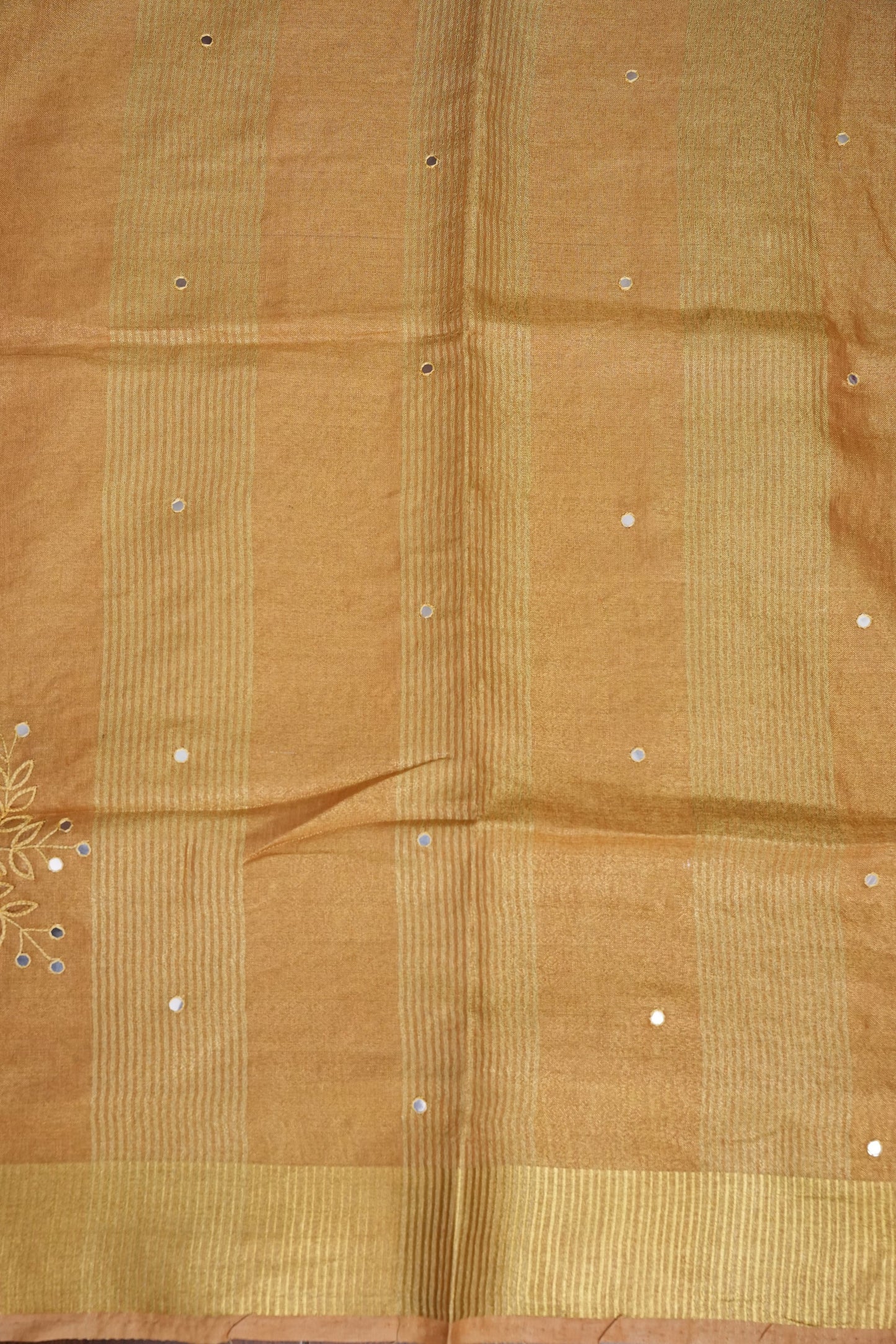 Hand Embroidered Pure Tissue Linen Silk Saree - Gold