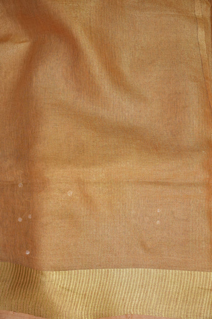 Hand Embroidered Pure Tissue Linen Silk Saree - Gold