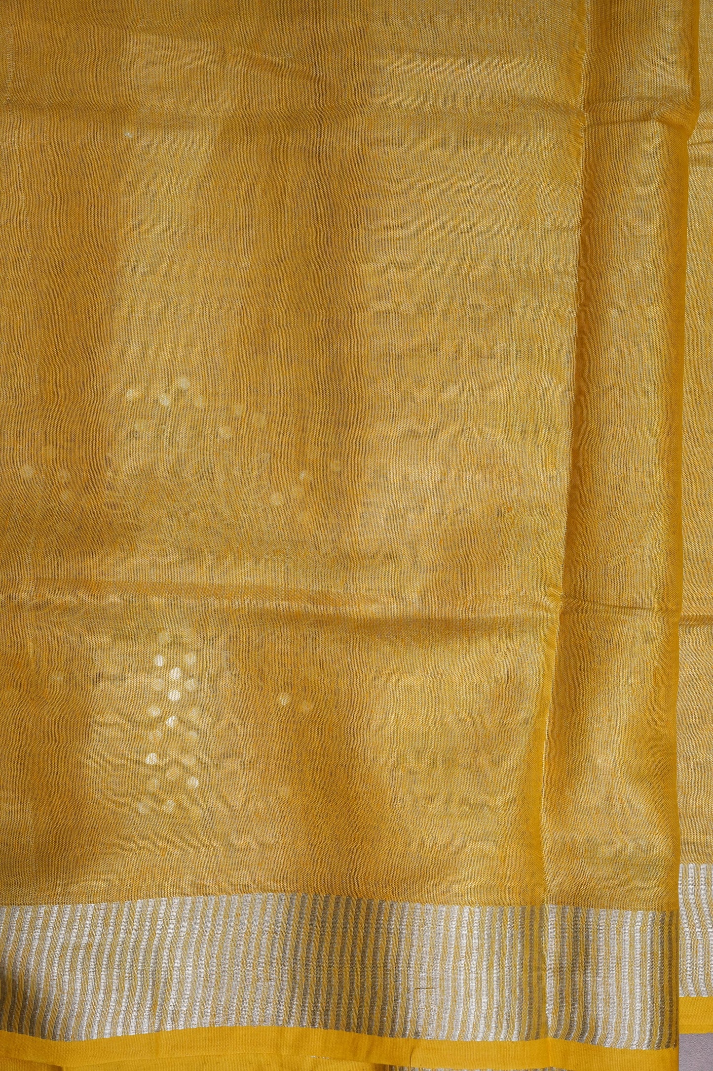 Hand Embroidered Pure Tissue Linen Silk Saree - Yellow