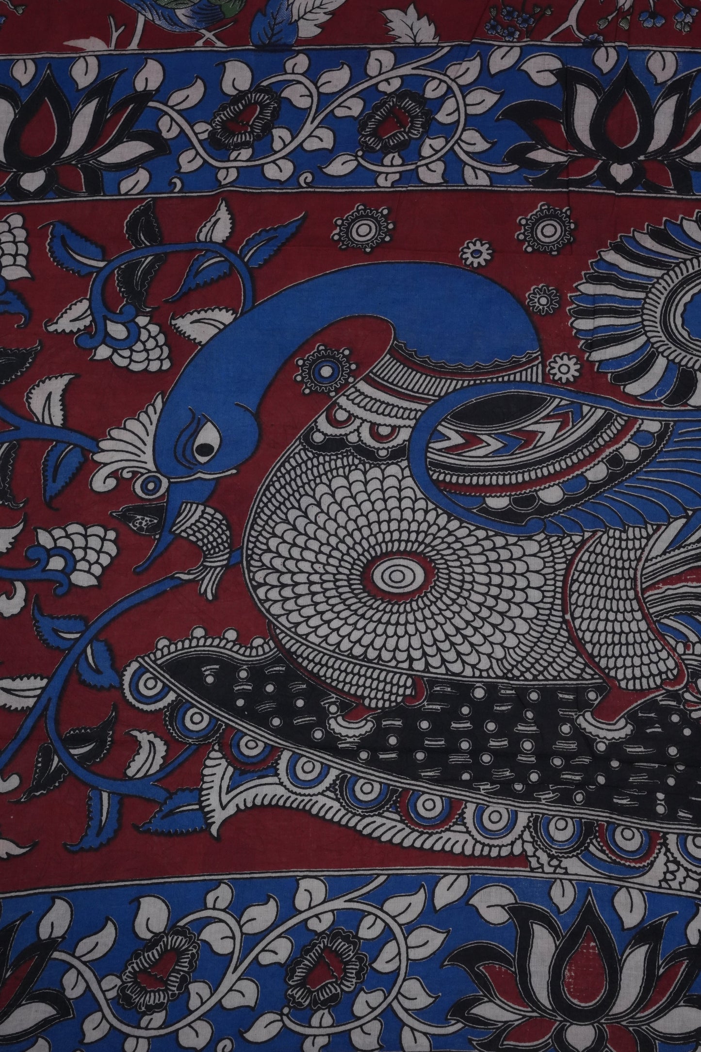 Pure Cotton Saree with Digital Kalamkari Prints – Maroon & Royal Blue