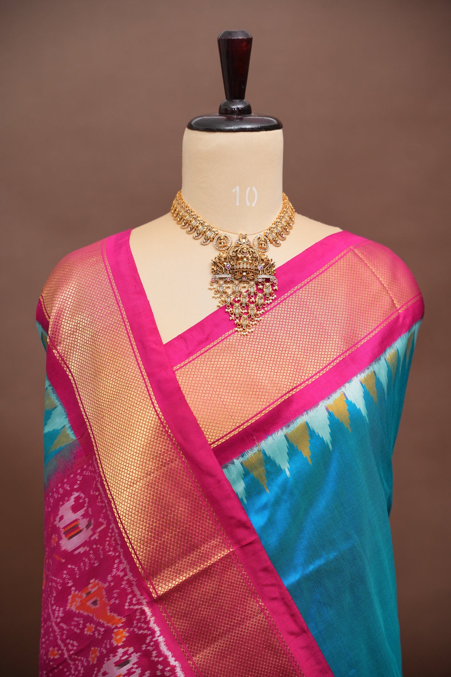Pure Ikkat Soft Silk Saree - Teal Blue & Rani Pink