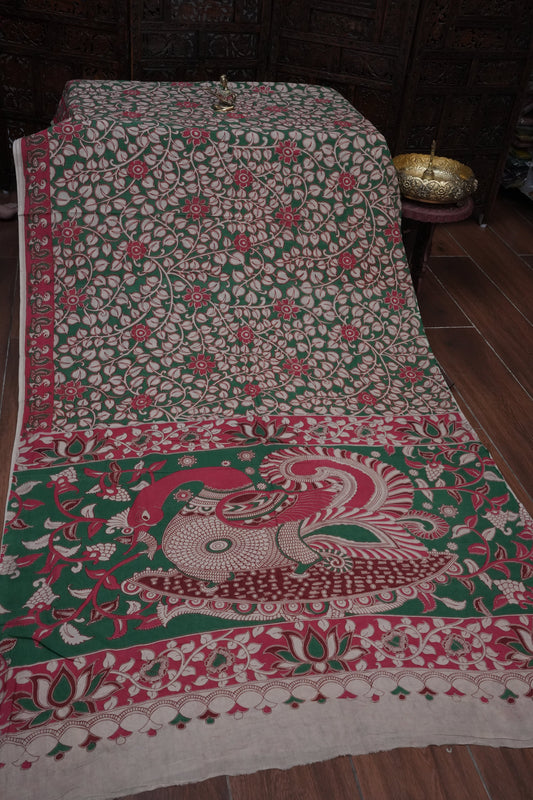 Pure Cotton Saree with Digital Kalamkari Prints – Maroon & Royal Blue