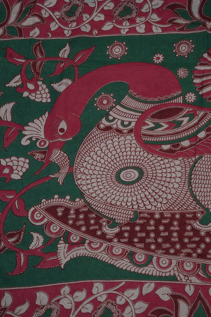 Pure Cotton Saree with Digital Kalamkari Prints – Maroon & Royal Blue