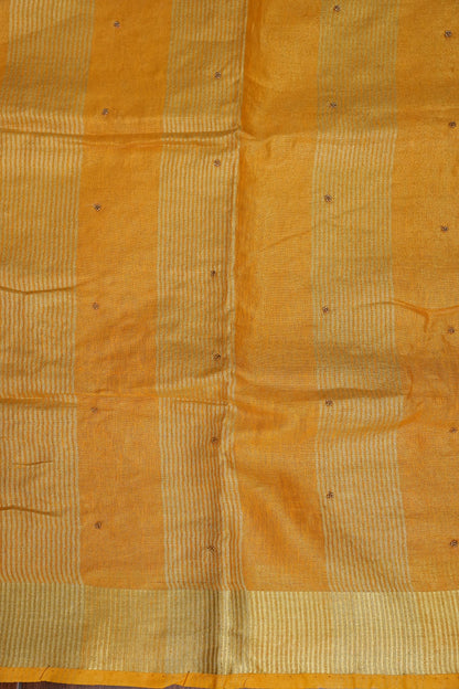 Hand Embroidered Pure Tissue Linen Silk Saree - Mustard Yellow