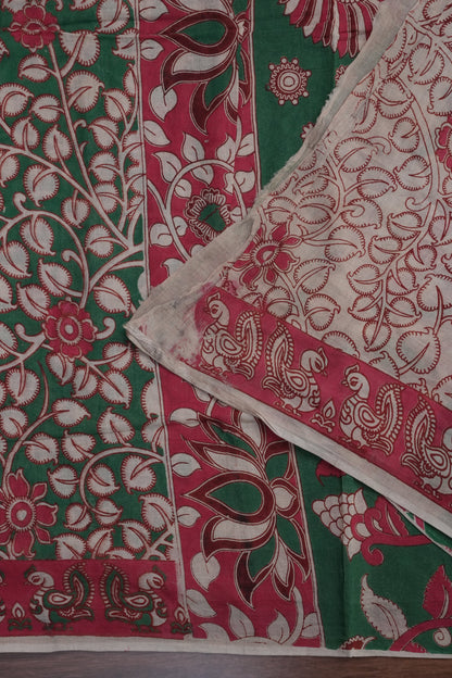 Pure Cotton Saree with Digital Kalamkari Prints – Maroon & Royal Blue